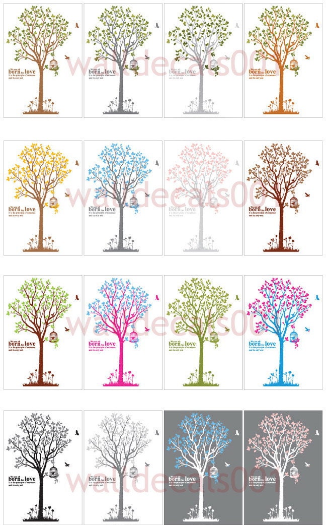 Nersury wall decals wall stickers -lovely tree with birds