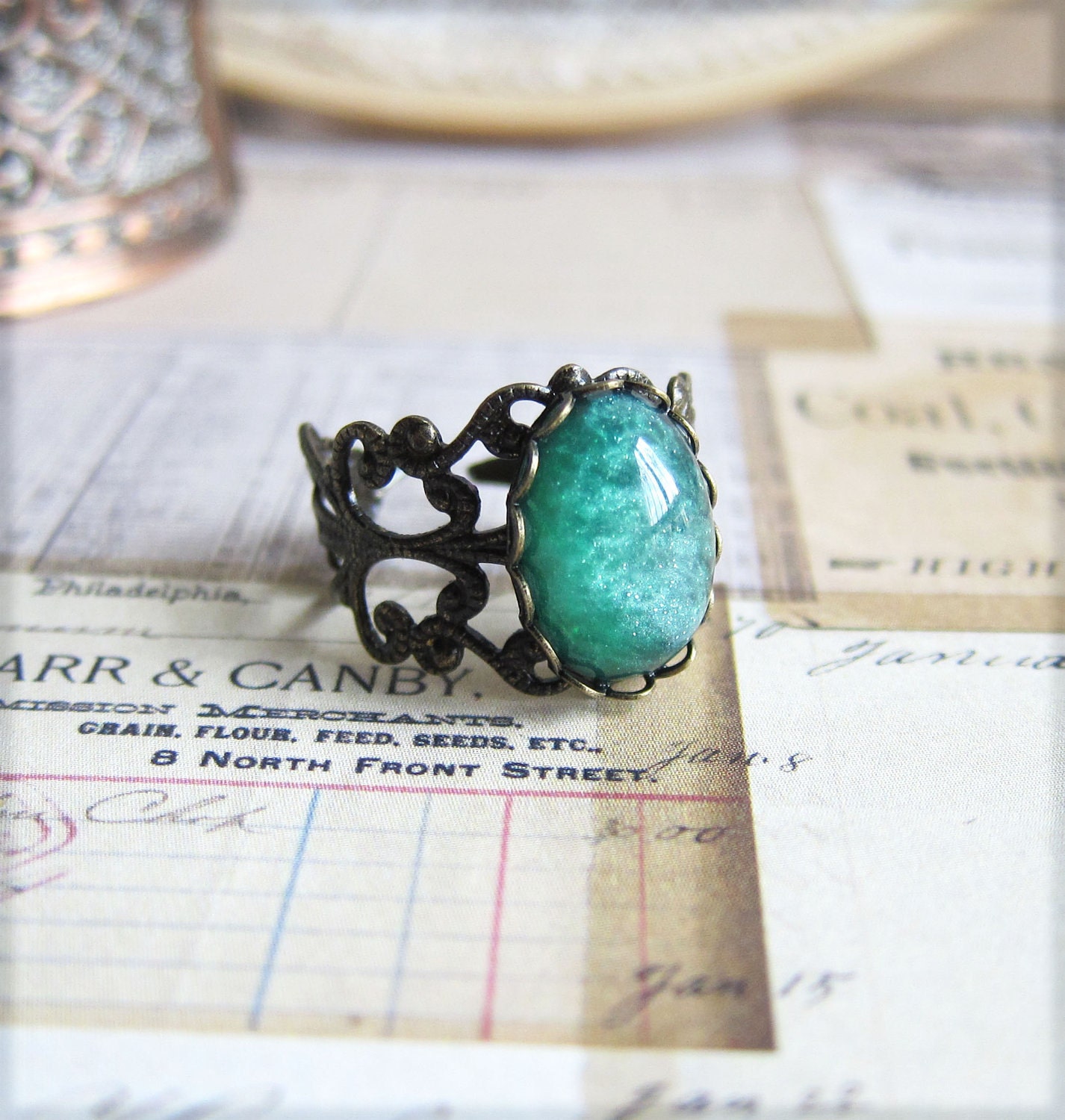 Turquoise Ring Aqua Ring Blue Mint Green Ring Vintage Style Victorian Style Fairy Tale Winter Nutcracker Under the Sea Mermaid Jewel Ring