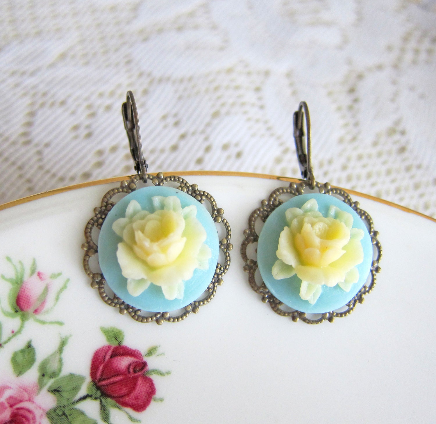 Floral Earrings Set Floral Stud Post Earrings Set Rose Earrings Lot of 3 Flower Post Set Purple Red Aqua Turquoise Mint Green Fall Winter