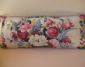 SALE 20% OFF Vintage 'English Country' Chintz Pillow 14 x 33" - roses, delphinium