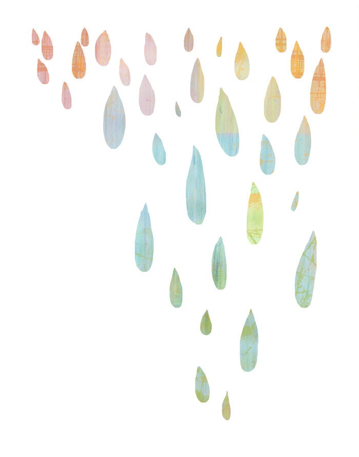 rain drops - colorful pastel dripping silhouettes on white - 8.5 x 11 contemporary abstract art print - lulubeaucoup