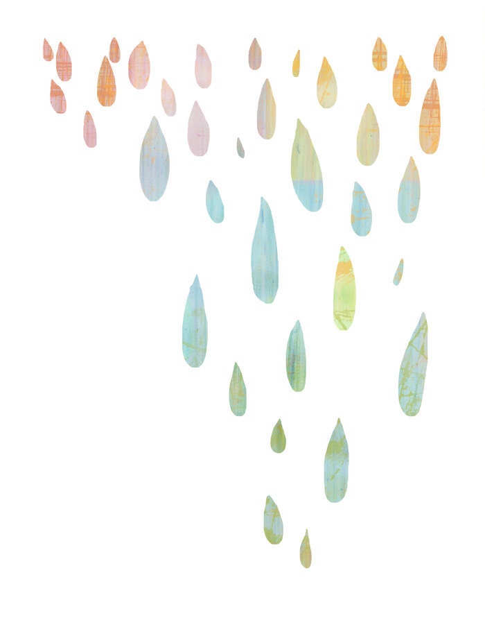 rain drops - colorful pastel dripping silhouettes on white - 8.5 x 11 contemporary abstract art print