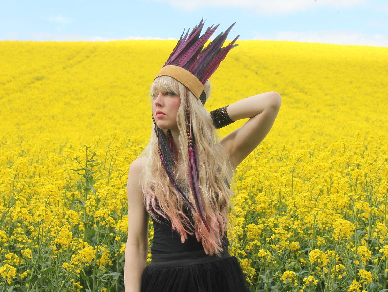 Multi color feather headband