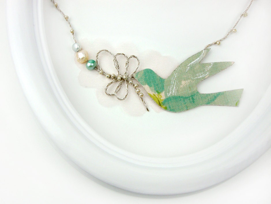 Pastel Bird Fashion Spring Silky Skylark - linen silk necklace silk bird necklace