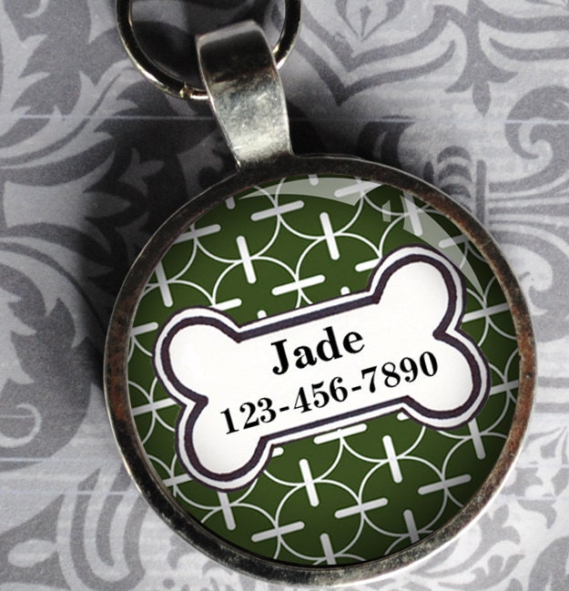 Pet iD Tag green and white patterned colorful round Dog Tag 35mm round -  by California Mutts