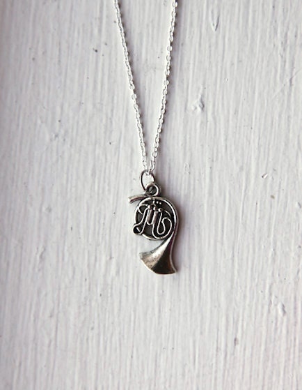 French Horn Music Necklace- 925 Sterling Silver Plated Chain  -Modern Style Jewelry- Stocking Stuffer