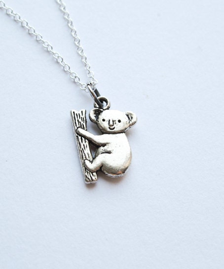 Koala Bear Necklace-  Silver with 925 Sterling Silver Chain- Animal Charm Jewelry