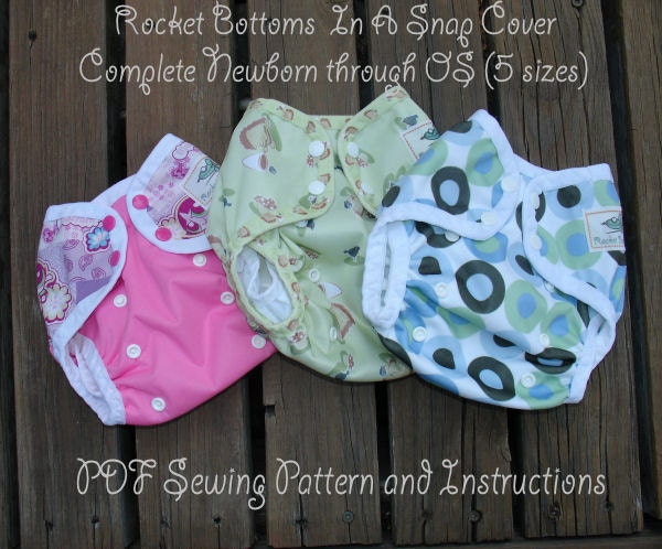 PDF Cloth Diaper Sewing Pattern - Rocket Bottoms In A Snap Complete (NB-OS 5 sizes) Cover