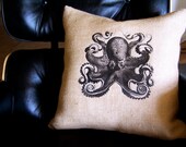 Lively  Edgy Octopus Beach House Cottage Style Rustic  Burlap Pillow Cover 16 x 16 inches