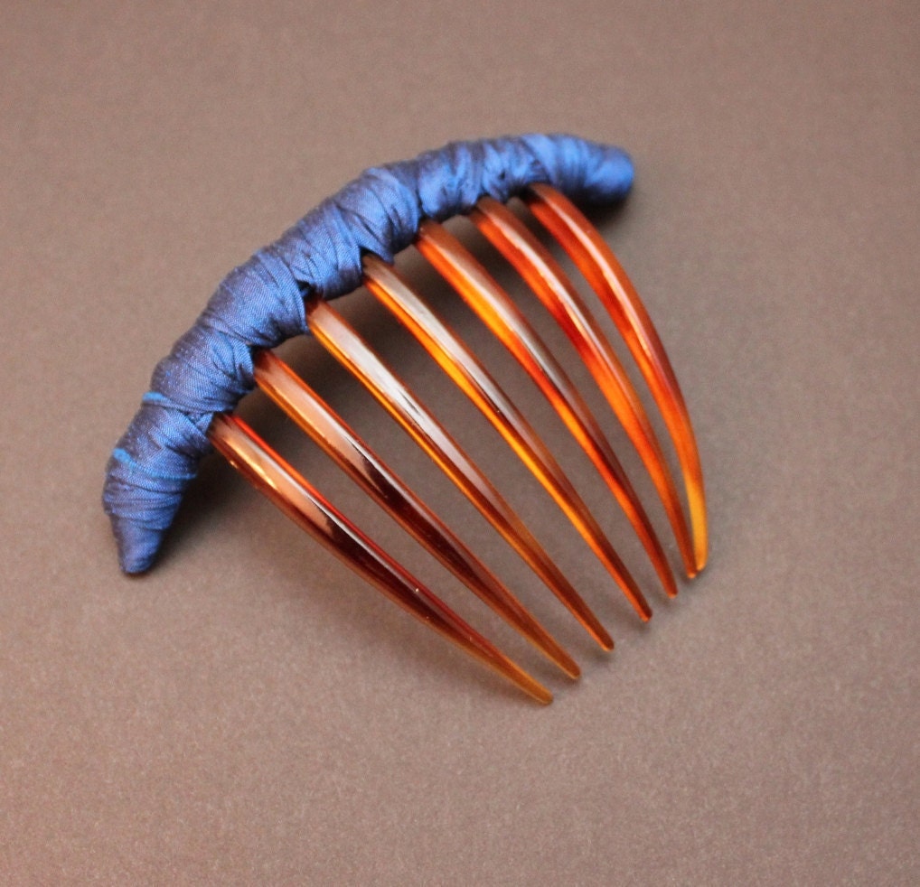 Royal Blue Silk Dupioni French Hair Comb Bridesmaid Gift Wedding Bachelorette Party Favor