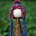 Newborn Baby Hat (Pixie Style) with Braided Pig Tails in Cobalt Blue with a funky rainbow colored wool border size Newborn - 3 month