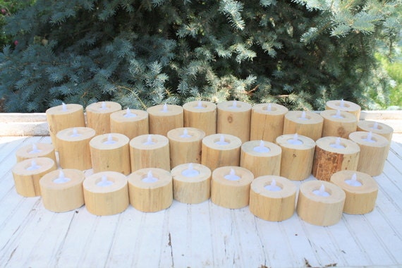 Rustic Chic Wedding Wood Log Tealight Holders - set of 30