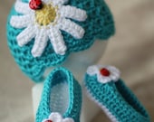 Crochet Baby Hat - Crochet Baby Booties - Spring and Summer Hat and Booties