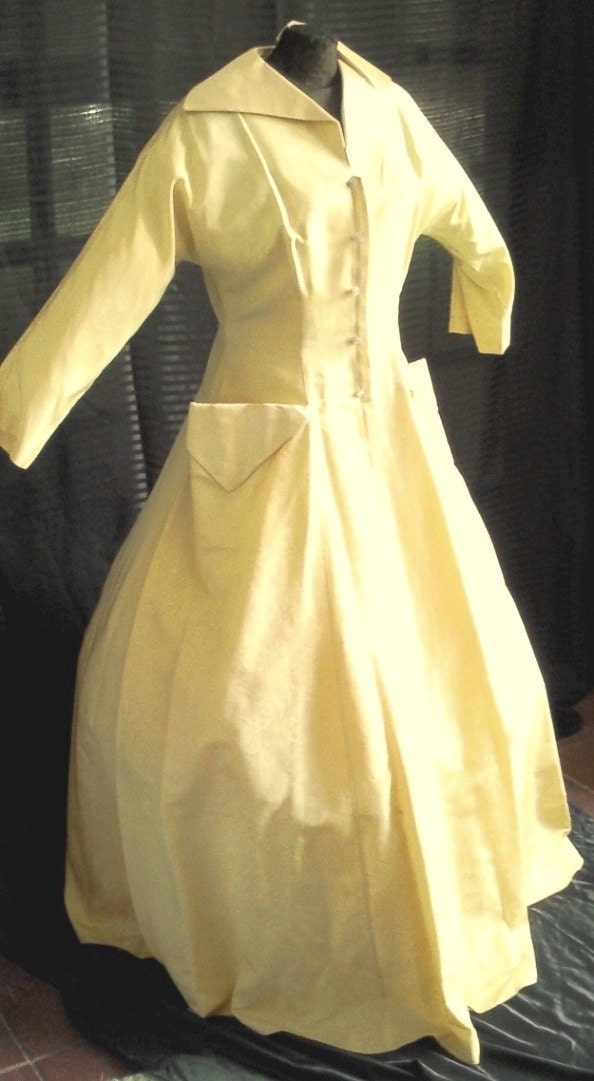 Lucy's  Luscious Lemon Yellow Silk and Moire Taffeta Kamore Hostess Gown