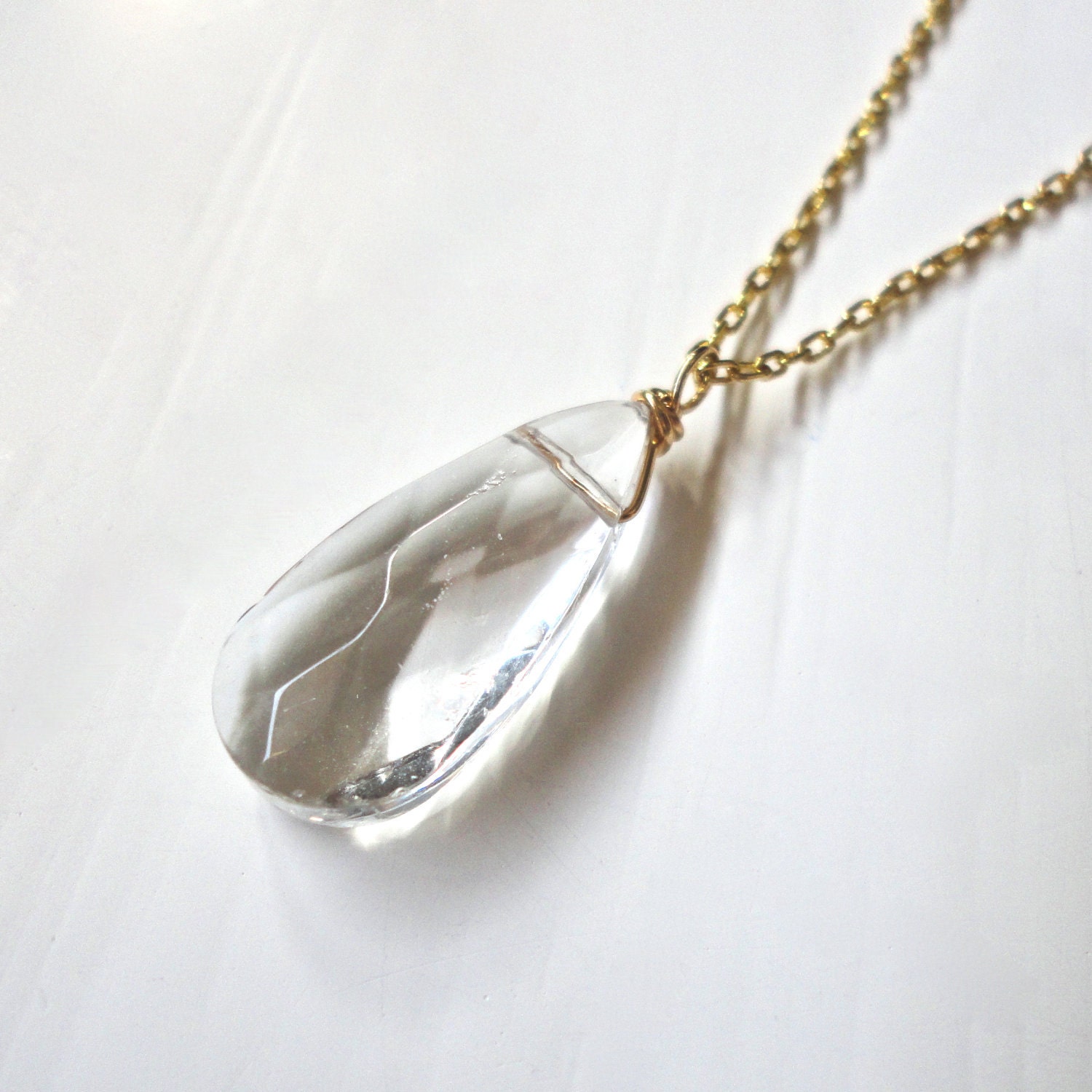Crystal Pendant Necklace on Dainty Gold Chain - Simple, Classic Jewelry