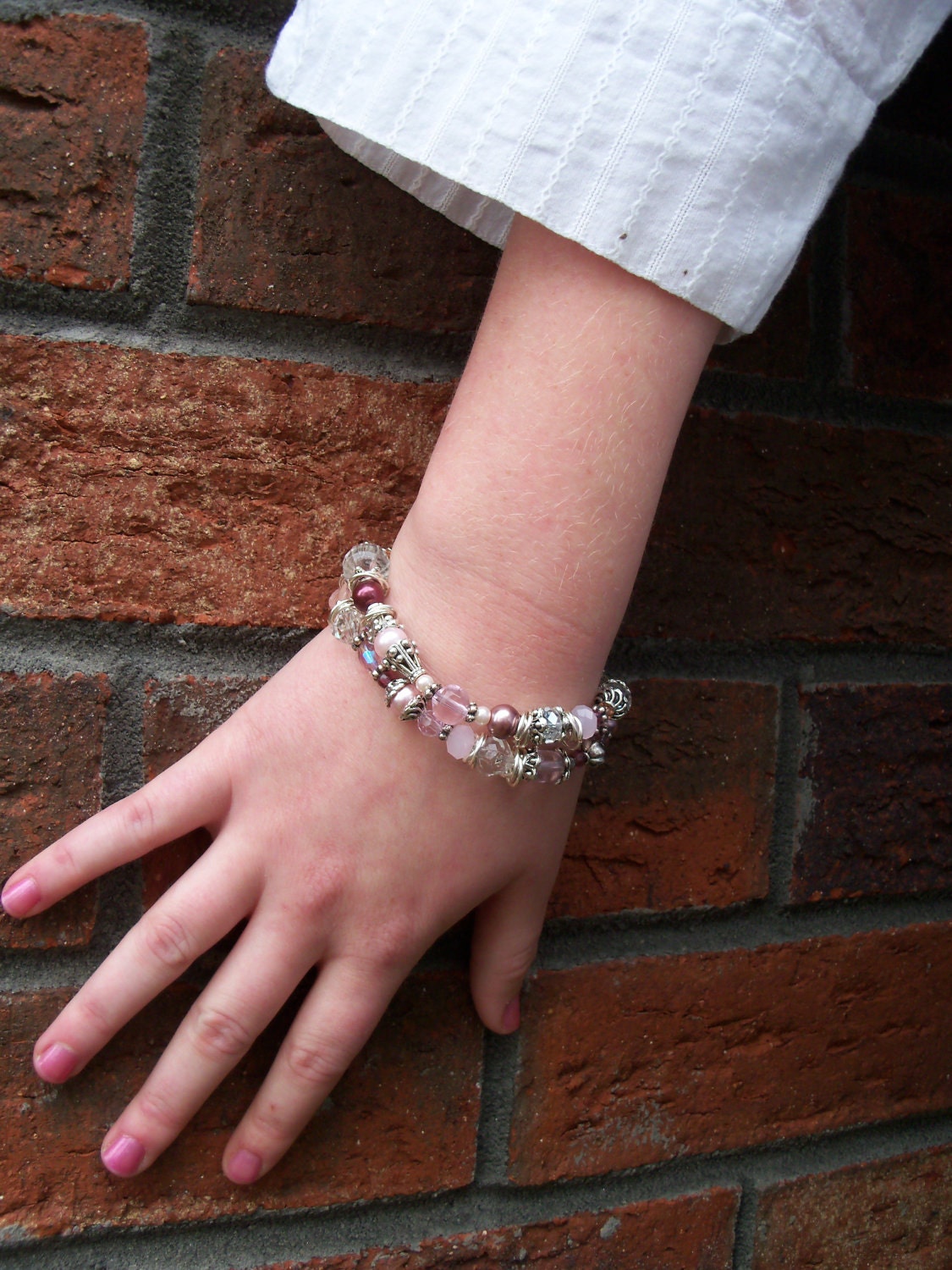 Handmade Whimsical Silver and Pink Bracelet