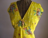 S A L E - floral dress  - yellow - 2 piece - 1970s