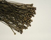 100 Ball head pins Antique Bronze 2" or 5cm 24 gauge lead free alloy DB10340