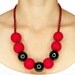 Felt beaded necklace red and black autumn necklace