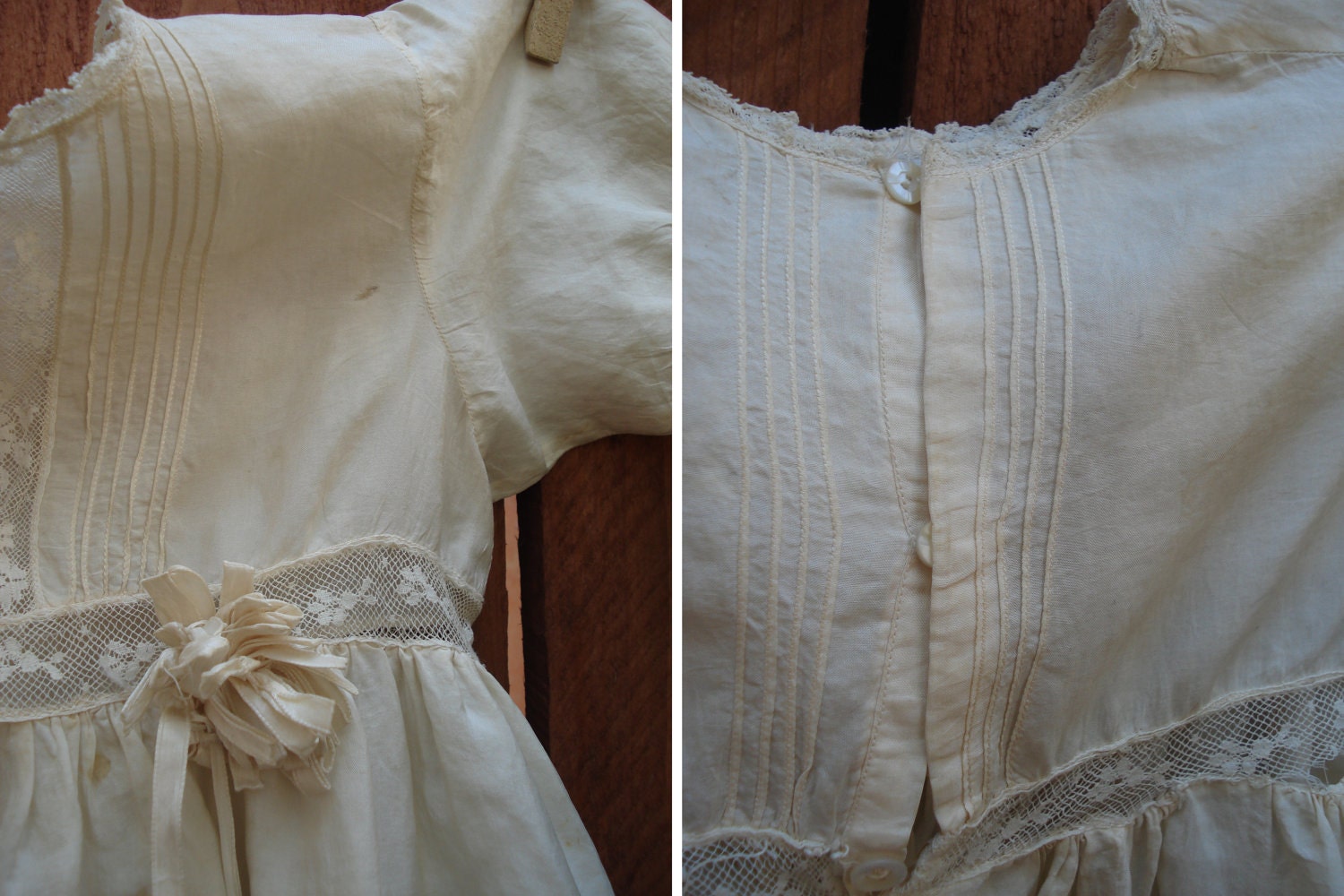 Mid-1920s White Silk & Lace Infant / Baby Dress