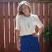 Semi Sheer White Chiffon Cropped Blouse w Pleating Detail - Woman's Size Small