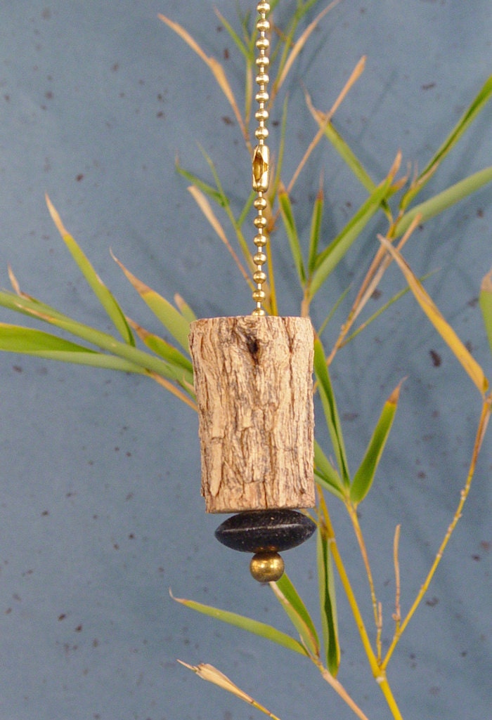 ceiling fan pull chain, lamp pull, tree branch with black wood bead and brass bead. 15