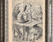Alice in Wonderland Caterpillar on Vintage Upcycled Dictionary Page Book Art Print Recycled