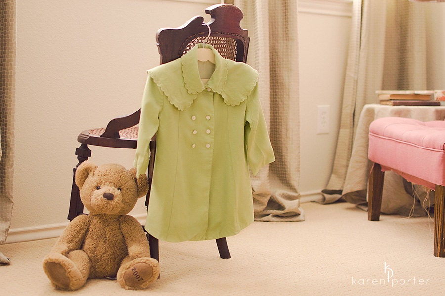 Vintage Child's Jacket, Lime Green with Ruffled Collar