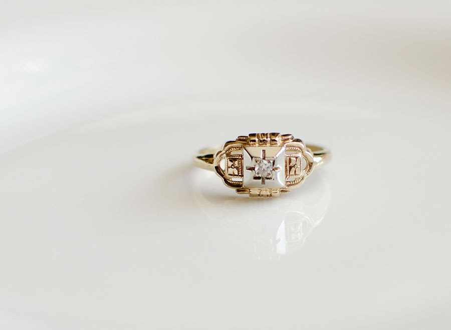 Wedding Ring Vintage Art Deco Stunning 14K Gold Diamond