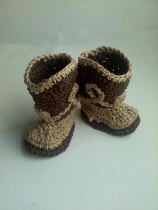 Cowboy Boot Booties for Baby Boy - Crochet in Chocolate Brown and Jute - Newborn - 6 months