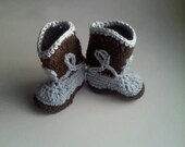 Cowboy Boot Booties for Baby Boy - Crochet in Chocolate Brown and Blue - Newborn - 6 months