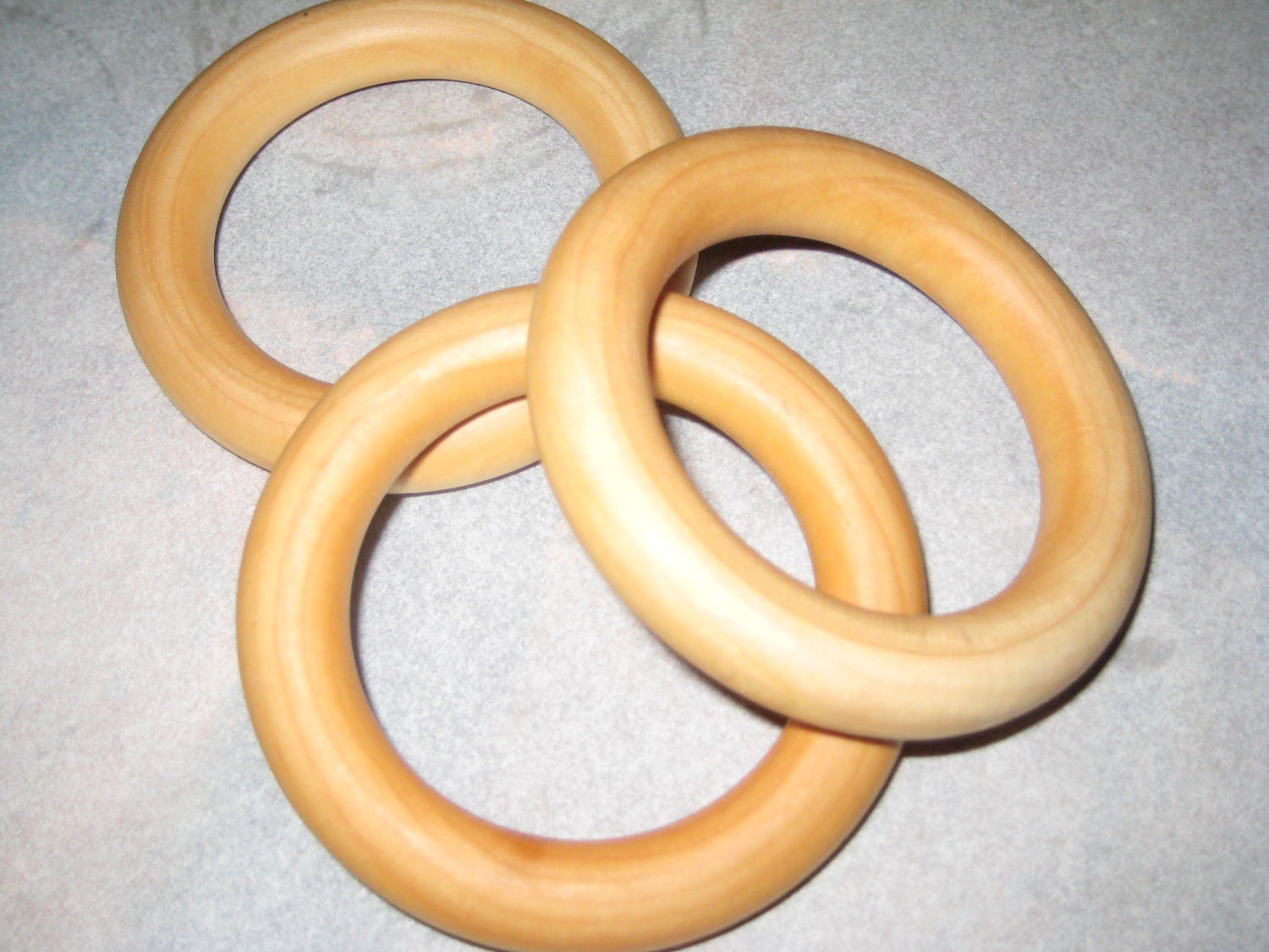 Eco- Friendly set of 3 sealed all natural wooden teething ring toy for babies