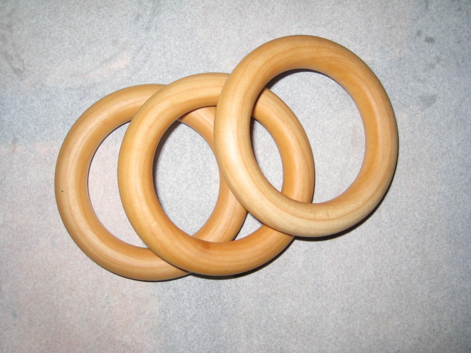 Eco- Friendly set of 3 sealed all natural wooden teething ring toy for babies