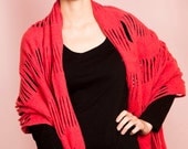 Ruby Red Shawl Wrap -  Spring blanket scarf - Oversize pashmina - Large cutout lace felted merino wool  by Texturable