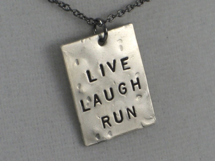 LIVE LAUGH RUN Running Necklace  - Running Jewelry - Motivational Jewelry - Hand stamped 18 inch gunmetal chain