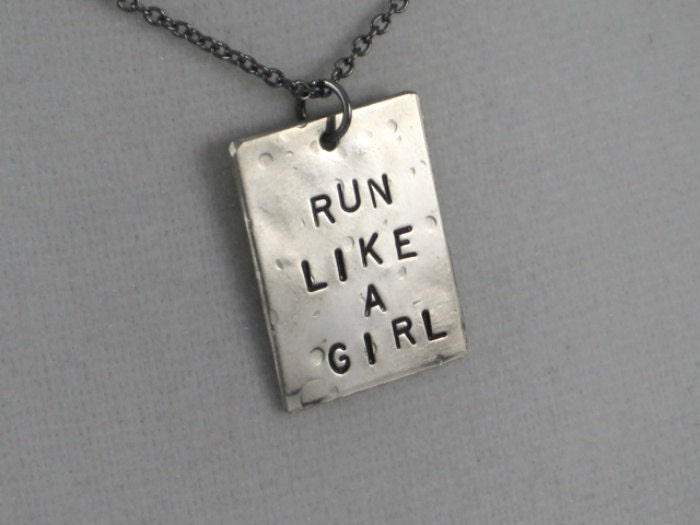 RUN LIKE A GIRL Running Necklace  - Running Jewelry - Hand stamped 18 inch gunmetal chain
