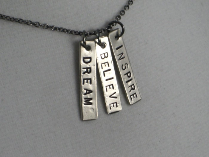 DREAM BELIEVE INSPIRE - Running Necklace on 18 inch gunmetal chain - Inspirational Jewelry - Motivational Jewelry