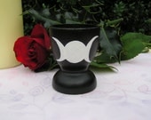 Mini Chalice - Black & White Triple Moon Wooden Altar Chalice - handcrafted, pagan, goddess, wiccan