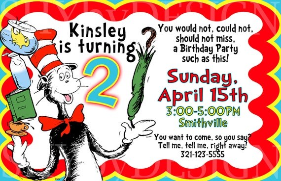 Customized PRINTABLE Dr. Seuss Birthday Kit