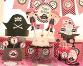 Instant Download Pink Pirate Birthday Printable Party Kit with editable Text for YOU to personalize