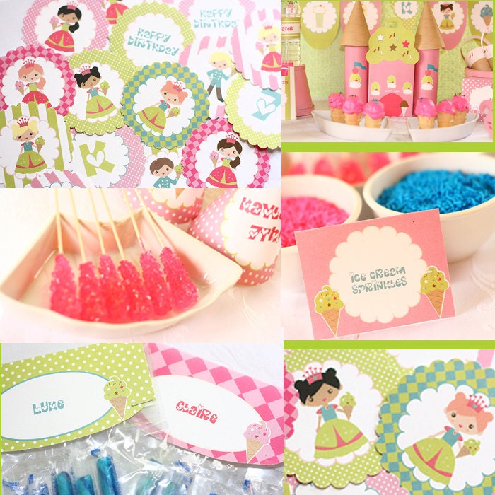 Instant Download Ice Cream Princess Birthday Printable Party Kit editable text