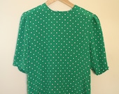 Green and White Polka Dot Blouse with Shoulder Pads