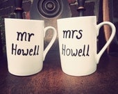 Personalised (with/without moustache) mugs - set of 2-  perfect wedding gift