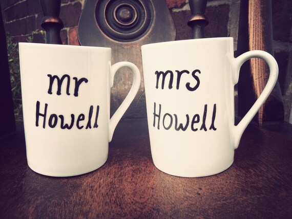 Personalised (with/without moustache) mugs - set of 2- perfect wedding gift