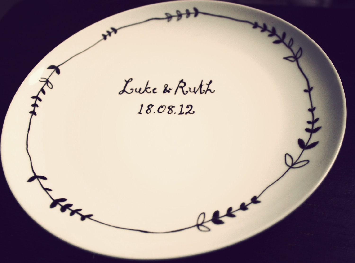 Wedding gift plate hand drawn by Mr Teacup - personalised