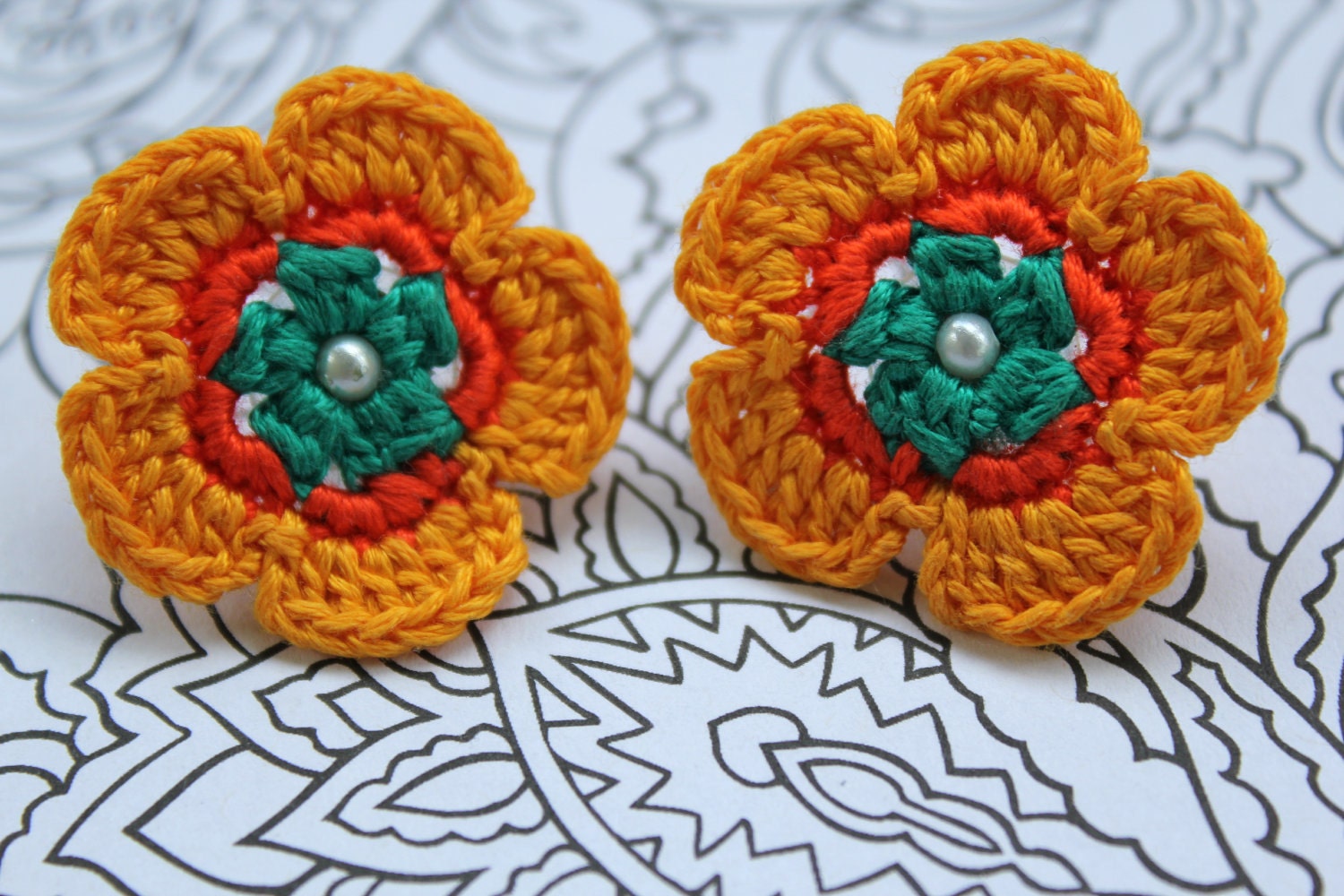 Yellow Crochet Flower Earrings