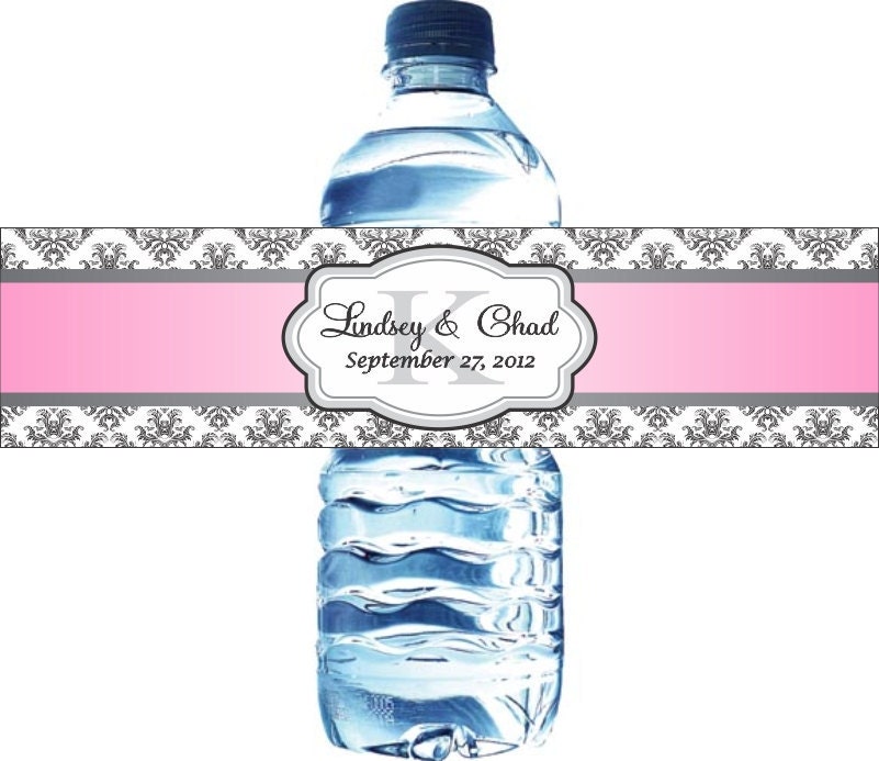 50 Waterproof Damask Monogram Wedding Water Bottle Labels - Printed with your wedding colors Il_170x135