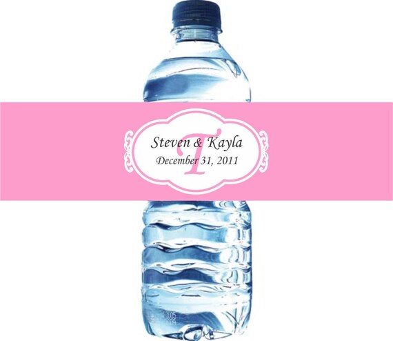 200 Monogram Water Bottle Labels - Pastel Pattern - Printed with your wedding colors-Water resistant and self stick Il_570xn