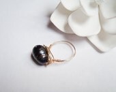 Black Freshwater Pearl14K Gold Filled Wire Wrapped Ring, Minimalist, Made in Hawaii