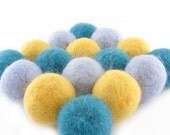 Balls Coaster Wet Felted Merino Wool Coasters in Teal, Yellow and Light Blue